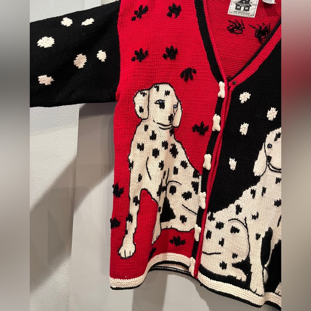 Vintage Red and Black Dalmatian Women's cardigan Sweater. Absolutely adorable! - Picture 2 of 13